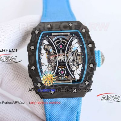 Swiss Clone Richard Mille Rafael Nadal RM53-01 Carbon Fiber Case Blue Strap Watch 